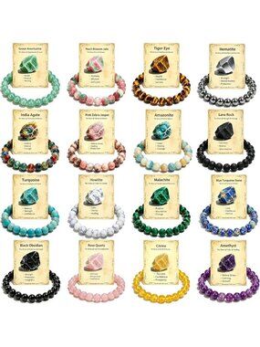 16 Pcs 8mm Natural Stone Beaded Healing Bracelets for Women & Men - Wellness